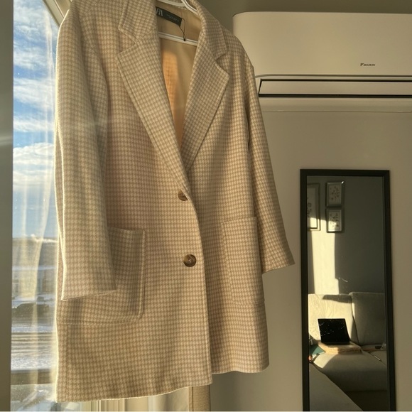 NWOT Zara Oversized women houndstooth Plush Coat, Jacket, Extra Small - Picture 2 of 11